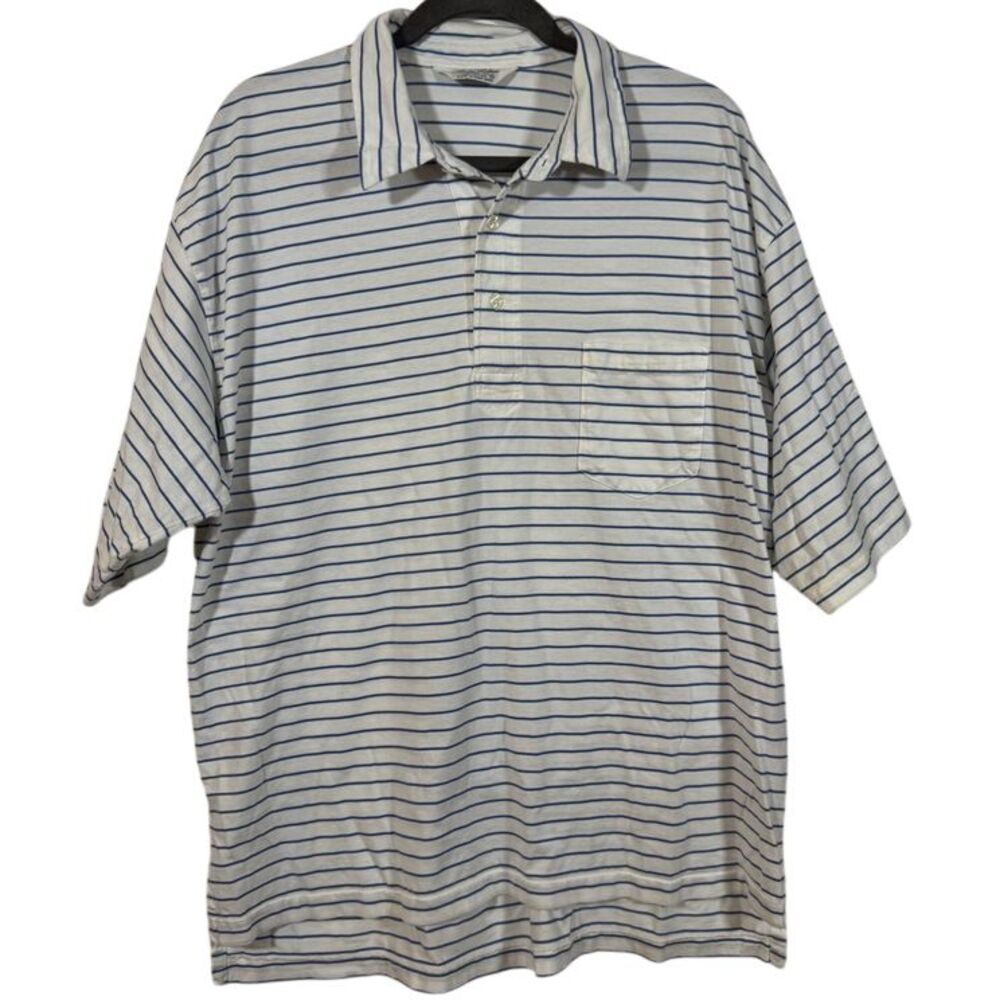 Brooks Brothers Classic Striped Cotton Polo Shirt White Blue‎ XL
